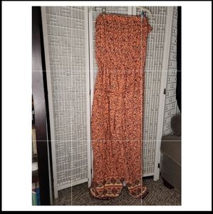 Strapless Jumpsuit, Orange Floral